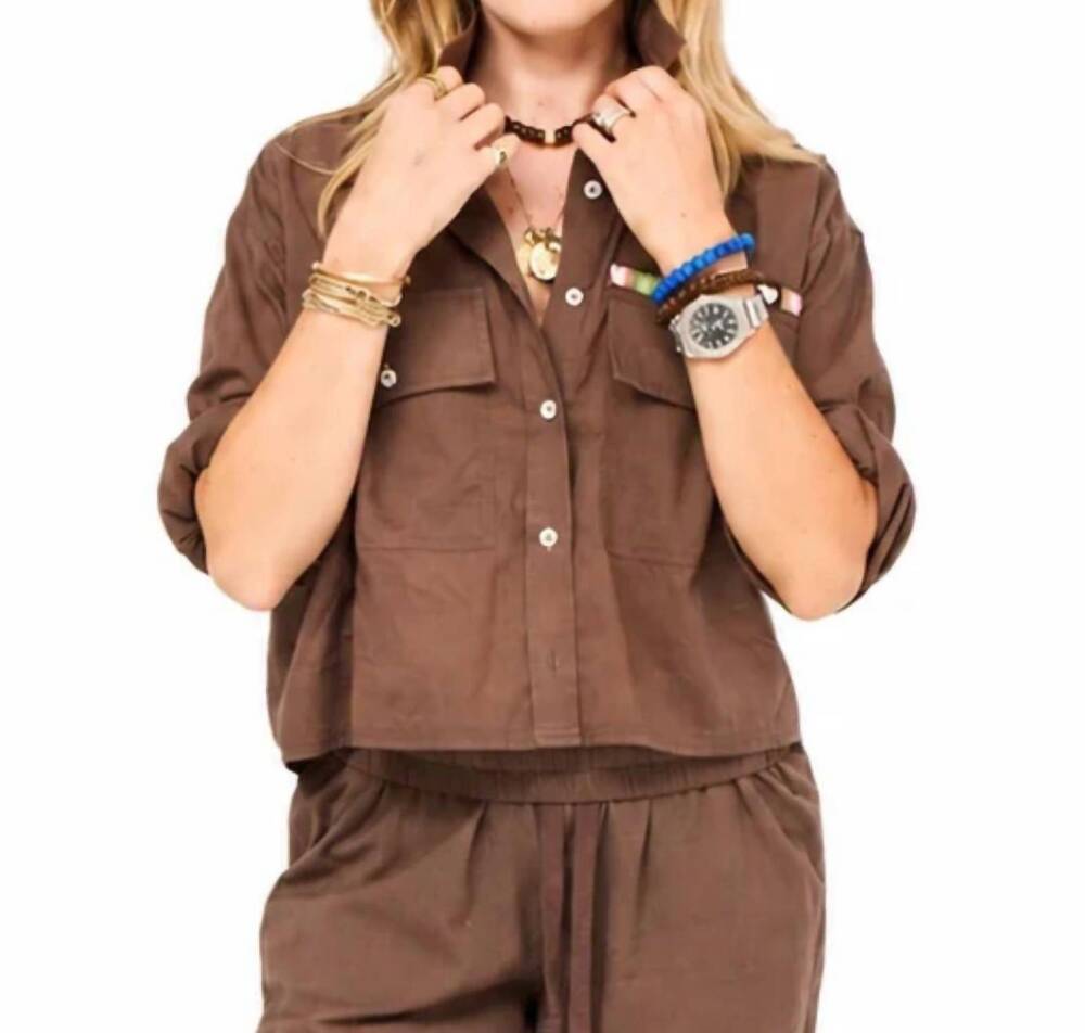 NEW KERRI ROSENTHAL tia love brigade shirt in caramel earth